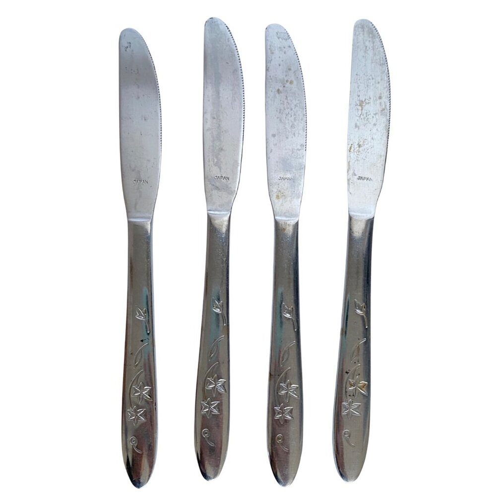 Maple Star Leaf Design Japan Stainless Flatware Knife Set Of 4 Vintage